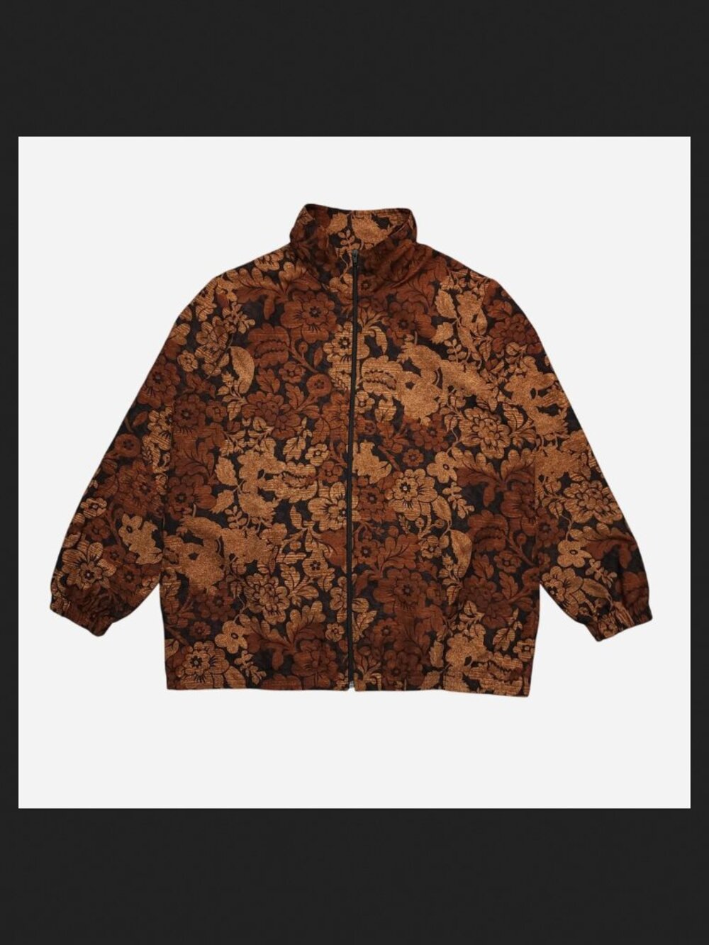 Blair brown mock neck full zip jacket w/ floral patterns